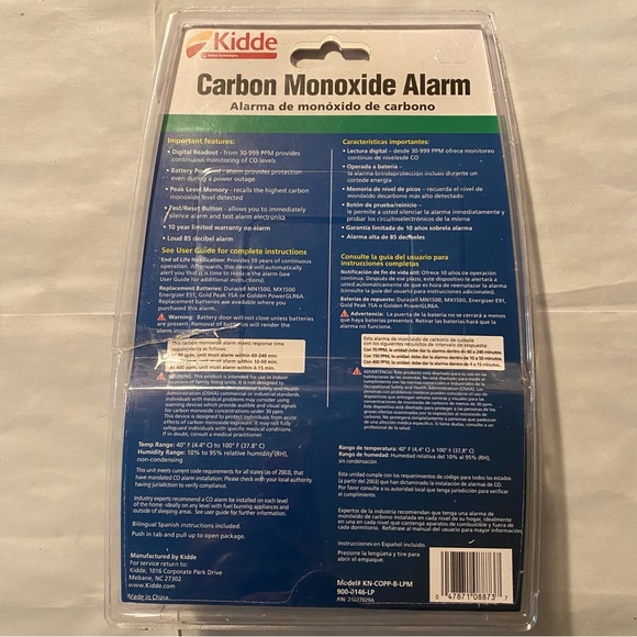 Kidde Battery Operated Carbon Monoxide Alarm Model KN-COPP-B-LPM - Picture 2 of 2